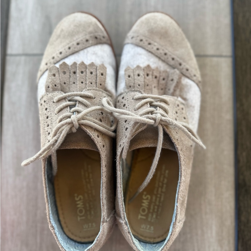 TOMS Taupe and Cream Perforated Oxfords